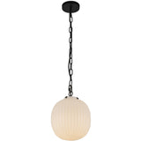 Cherise Pendant Light 12 Inch Matte Black Glossy Ribbed Opal Glass By Alora