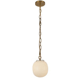 Cherise Pendant Light 7 Inch Brushed Gold Glossy Ribbed Opal Glass By Alora