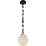 Cherise Pendant Light 7 Matte Black Gold Glossy Ribbed Opal Glass By Alora - Front View