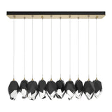Chrysalis 10-Light Crystal Linear Suspension Large in Modern Brass, Black Crystal by Hubbardton Forge