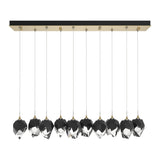 Chrysalis 10-Light Crystal Linear Suspension Small in Modern Brass, Black Crystal by Hubbardton Forge