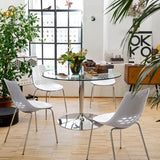 PLANET CS4005-FD ROUND DINING TABLE BY CONNUBIA, TOP: TEMPERED GLASS, COLUMN/FLOOR: MATT OPTIC WHITE, CHROMED, | CASA DI LUCE LIGHTING