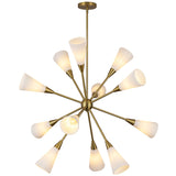 Cosmo Chandelier Brushed Gold Glossy Ribbed Opal Glass By Alora - Front View