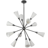 Cosmo Chandelier Matte Black Glossy Ribbed Opal Glass By Alora - Front View1