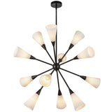 Cosmo Chandelier Matte Black Glossy Ribbed Opal Glass By Alora - Front View