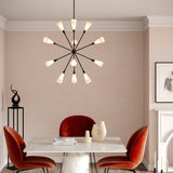 Cosmo Chandelier Matte Black Glossy Ribbed Opal Glass By Alora - Lifestyle View