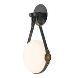 Derby LED Wall Sconce in Black, Antique Brass, Black Leather & Branded Plate by Hubbardton Forge