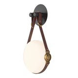 Derby LED Wall Sconce in Black, Antique Brass, British Brown Leather & Plain Plate by Hubbardton Forge