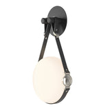 Derby LED Wall Sconce in Black, Polished Nickel, Black Leather & Plain Plate by Hubbardton Forge