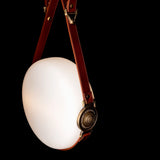 Derby LED Wall Sconce detail in Black, Antique Brass, British Brown Leather & Branded Plate, by Hubbardton Forge