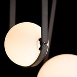 Derby Linear 5-Light LED Pendant detail in Black, Polished Nickel, Black Leather, Black Wood, by Hubbardton Forge