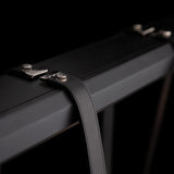 Derby Linear 5-Light LED Pendant detail in Black, Polished Nickel, Black Leather, Black Wood, by Hubbardton Forge