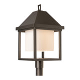 Dorset Dark Sky Friendly Outdoor Post Lantern, shown in Coastal Dark Smoke, Opal Glass, by Hubbardton Forge