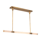 Edwin Linear Chandelier Vintage Brass Frosted Ribbed Glass By Alora Side View