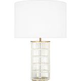 Elio Table Lamp — 16 1/2", White Linen, Burnished Brass
