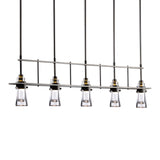 Erlenmeyer 5 Light Linear Suspension, shown in Dark Smoke, by Hubbardton Forge