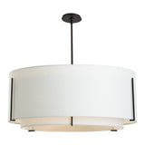 Exos Double Shade Large Scale Pendant Medium, shown in Black, Natural Anna Inner and Outer, by Hubbardton Forge