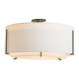 Exos Double Shade Semi-Flush Mount Large, shown in Dark Smoke, Natural Anna Inner and Outer, by Hubbardton Forge