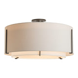 Exos Double Shade Semi-Flush Mount Large, shown in Dark Smoke, Natural Anna Inner, Flax Outer, by Hubbardton Forge