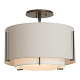 Exos Double Shade Semi-Flush Mount Small, shown in Dark Smoke, Natural Anna Inner, Flax Outer, by Hubbardton Forge