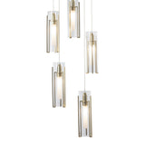 Exos Glass 5-Light Pendant, shown in Modern Brass, Clear Glass, Standard, by Hubbardton Forge