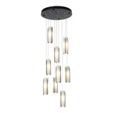 Exos Glass 9-Light Chandelier, shown in Black, Opal Glass, Standard, by Hubbardton Forge