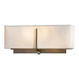 Exos Rectangular Wall Sconce, shown in Dark Smoke, Natural Anna Shade, by Hubbardton Forge