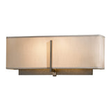 Exos Rectangular Wall Sconce, shown in Dark Smoke, Flax Shade, by Hubbardton Forge