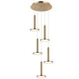 Extraterrestrial 5 Light Pendant Aged Gold Brass By Matteo- Front View
