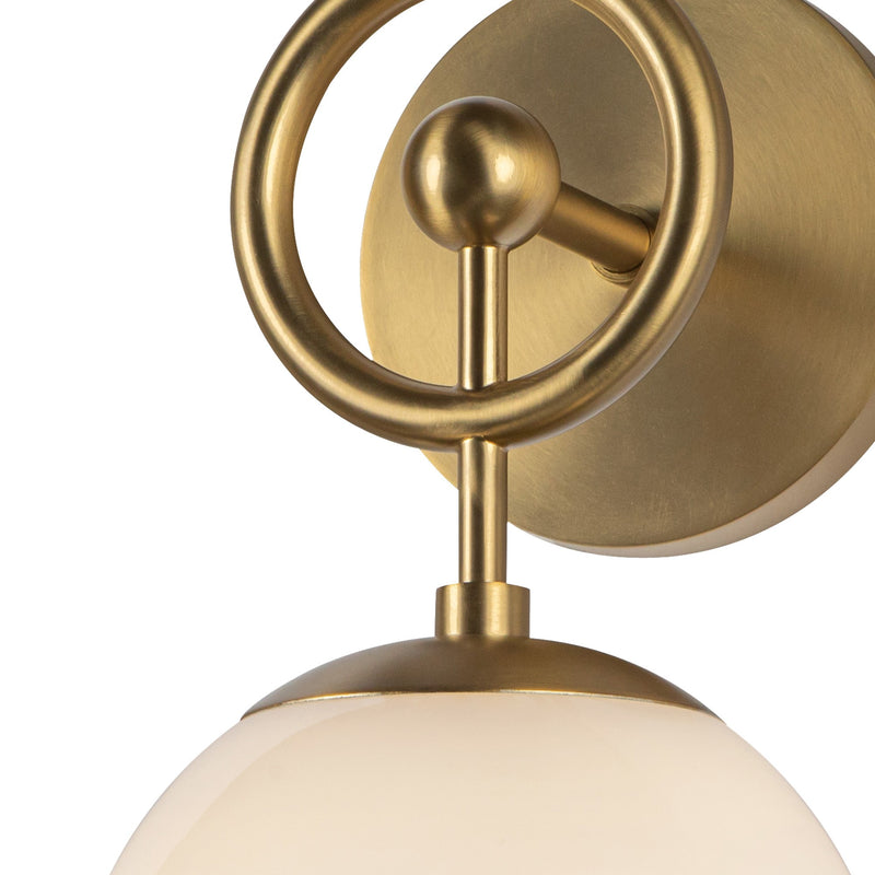 Fiore Wall Sconce Brushed Gold Glossy Opal Glass 1 Light By Alora Detailed View