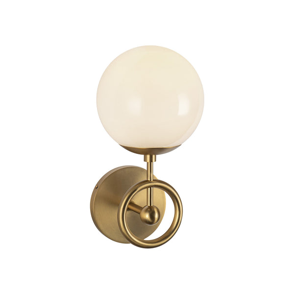 Fiore Wall Sconce Brushed Gold Glossy Opal Glass 1 Light By Alora Side View