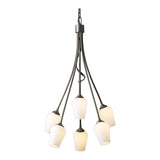 Flora 6 Arm Chandelier, shown in Dark Smoke, Opal Glass, by Hubbardton Forge