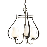Flora Cage Chandelier 3 Light, shown in Bronze, Opal Glass, by Hubbardton Forge