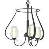 Flora Cage Chandelier 3 Light in Black, Seeded Glass with Opal Diffuser by Hubbardton Forge