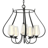 Flora Cage Chandelier 5 Light in Black, Seeded Glass with Opal Diffuser by Hubbardton Forge