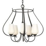 Flora Cage Chandelier 5 Light in Natural Iron, Opal Glass by Hubbardton Forge