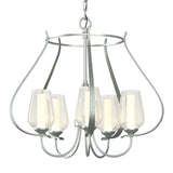 Flora Cage Chandelier 5 Light in Vintage Platinum, Seeded Glass with Opal Diffuser by Hubbardton Forge
