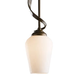 Flora Down Light Mini Pendant, shown in Bronze, Opal Glass, by Hubbardton Forge