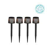 Set of four black lattice solar stake lights with a flickering amber glow for garden borders — Gretita Garden set of 4 by New Garden