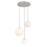 Gaia Round Pendant Chandelier 3 Lights Beige Silver Opal White By Hammerton