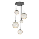 Gaia Round Pendant Chandelier 5 Lights Matte Black Amber By Hammerton