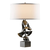 Gallery Twofold Table Lamp, shown in Dark Smoke, Natural Anna Shade, by Hubbardton Forge