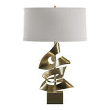 Gallery Twofold Table Lamp in Modern Brass, Flax Shade by Hubbardton Forge