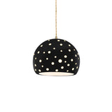 Gloss Black-Beige Twisted Cord Perforated Small Globe Pendant by Justice Design