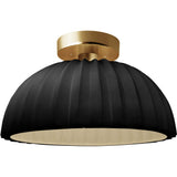 Gloss Black Brushed Brass Ceramic Pleated Dome Semi-Flush by Justice Design