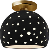 Gloss Black Brushed Brass Perforated Medium Globe Semi- Flush by Justice Design