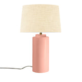 Gloss Blush Cream Linen Fabric Ceramic Tower Table Lamp with Fabric Shade by Justice Design