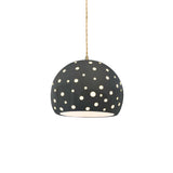 Gloss Gray-Beige Twisted Cord Perforated Small Globe Pendant by Justice Design