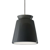 Gloss Gray Black Cord Trapezoid Tall Ceramic Pendant by Justice Design