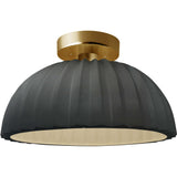 Gloss Gray Brushed Brass Ceramic Pleated Dome Semi-Flush by Justice Design